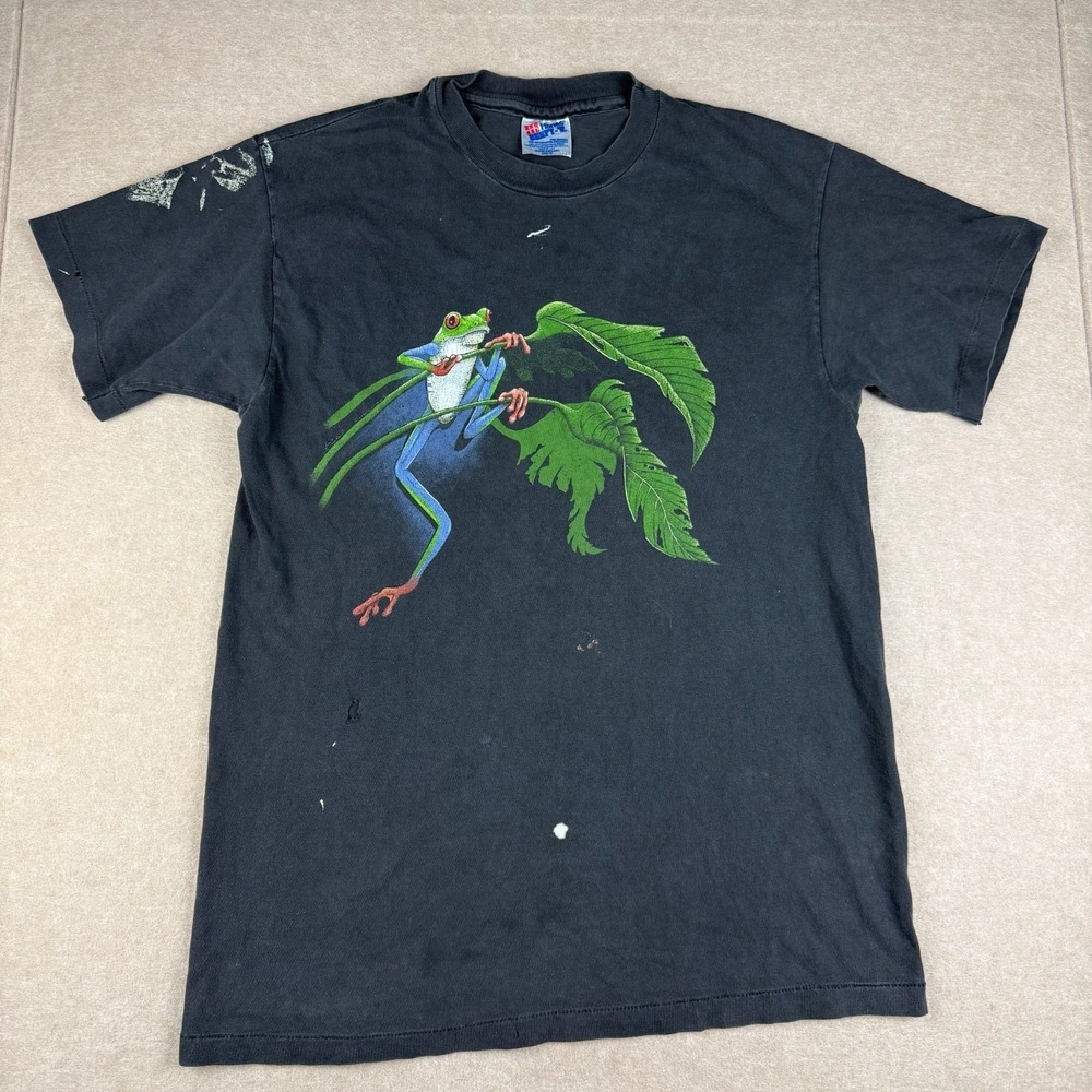 Vintage Hanes Shirt Mens M Black Frog Graphic Nature Single Stitch‎ USA Made